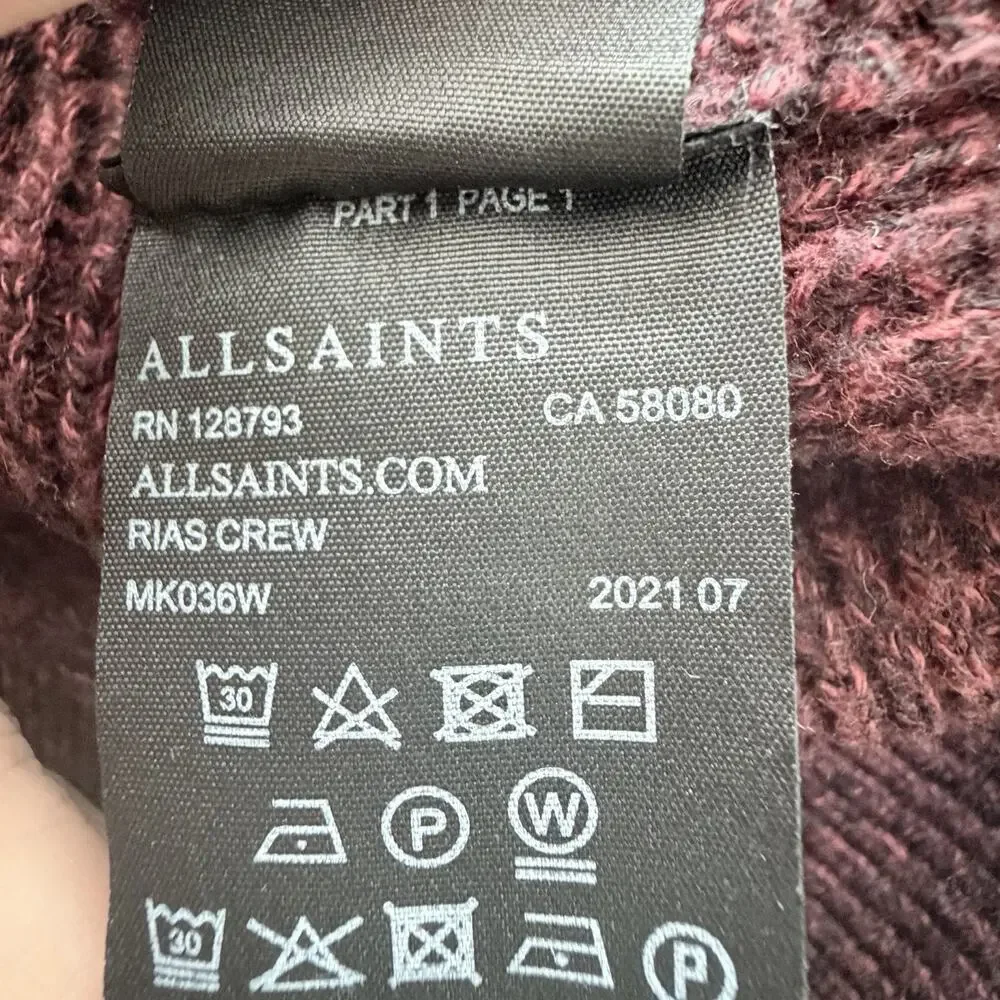 AllSaints Men’s Rias Crew Textured Cotton Waffle Knit Crewneck Sweater Size M